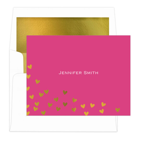 Floating Gold Foil Hearts Folded Note Cards with Lined Envelopes